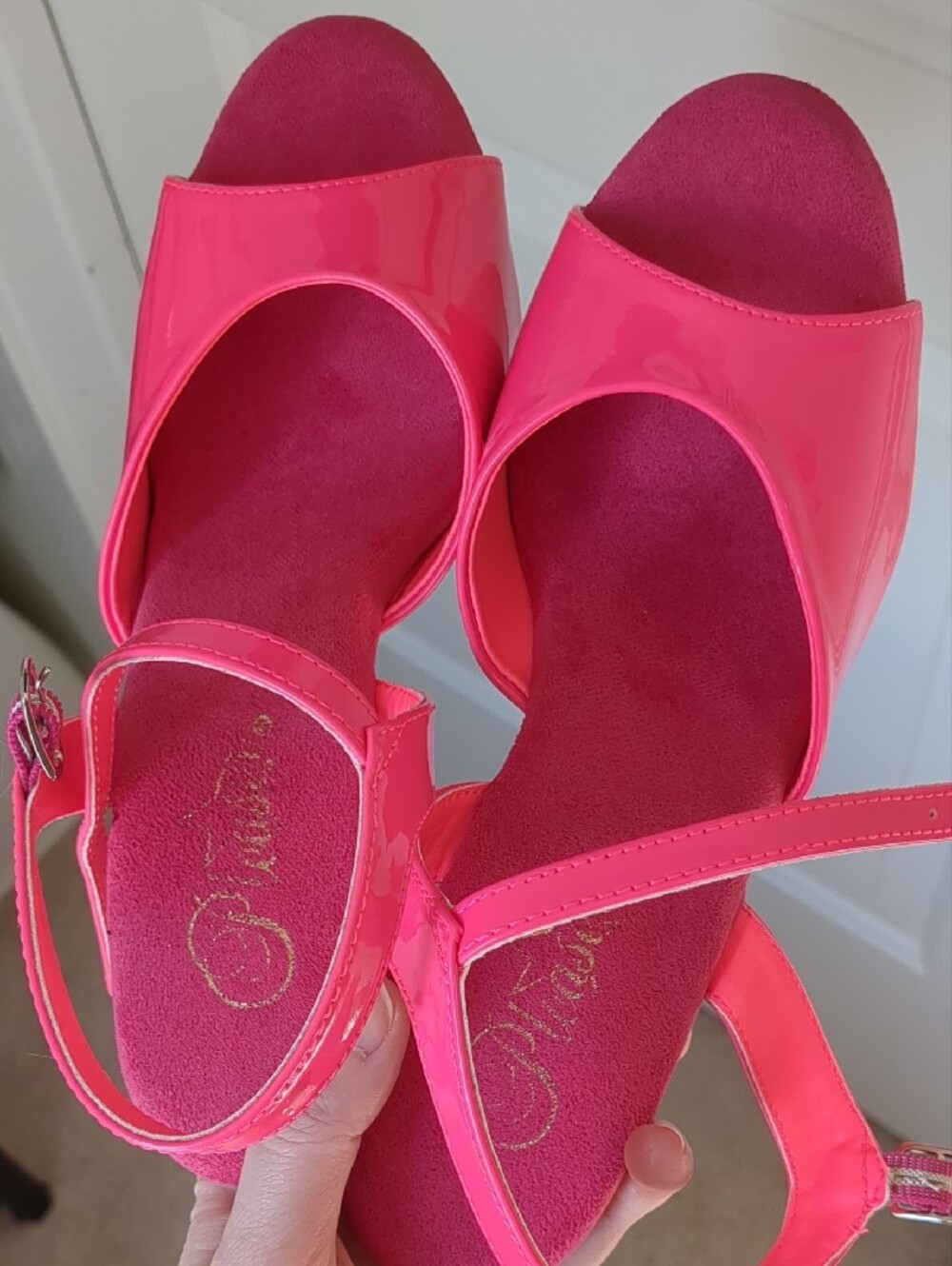 Pleaser Neon Pink 7" Platform Heels with Ankle Strap - Picture 2 of 14